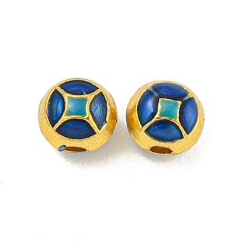 Rack Plating Brass Enamel Beads, Long-Lasting Plated, Cadmium Free & Lead Free, Real 18K Gold Plated, Flat Round, Flower, 5.5x6.3x5.5mm, Hole: 1.8mm