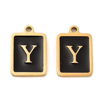 304 Stainless Steel Pendants, with Enamel, Rectangle with Letter Charm, Golden, Letter Y, 17.5x12x1.5mm, Hole: 1.5mm