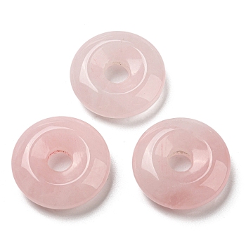 Natural Rose Quartz Pendants, Donut/Pi Disc Charms, 24.5~25x6.5~7mm, Hole: 5~6mm