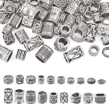 76Pcs 19 Style Tibetan Style Alloy Beads, Large Hole Beads, Column & Rondelle & Oval, Antique Silver, 9~17.5x3.5~13mm, hole: 6~10mm, 4pcs/style