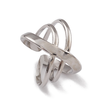 304 Stainless Steel Cuff Rings, Hollow Out Criss Cross Wide Band Ring for Women, Stainless Steel Color, 7.5~15.5mm, Inner Diameter: 17.1mm