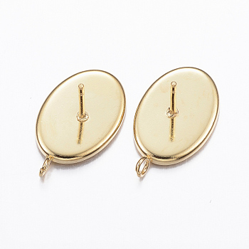 304 Stainless Steel Stud Earring Settings, with Loop, Oval, Golden, Tray: 14x10mm, 18x11x1.5mm, Hole: 2mm, Pin: 0.8mm