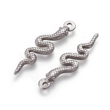 304 Stainless Steel Pendants, Snake, Antique Silver, 31x8x2.3mm, Hole: 1.8mm