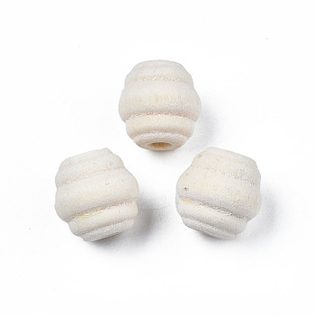 Natural Wood Beads, Undyed, Barrel, Floral White, 13x13mm, Hole: 3.5mm