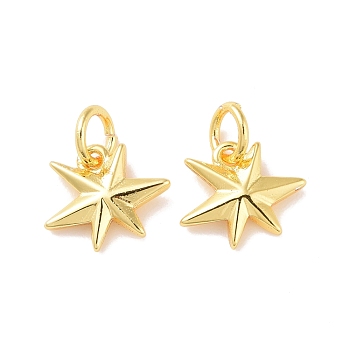 Brass Charms, with Jump Ring, Cadmium Free & Lead Free, Star, Real 18K Gold Plated, 8.5x10.5x2mm, Hole: 3mm
