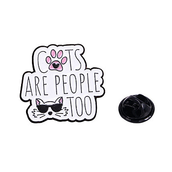 Word & Cat Alloy Enamel Pin Brooch, for Backpack Clothes, Glasses, 28x30x1.5mm