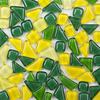 Transparent Glass Cabochons, Mosaic Tiles, for Home Decoration or DIY Crafts, Square & Triangle, Green, 11.5x20x4mm Square: 10x10x5mm, 13.5x13.5x5mm, 120pcs/bag