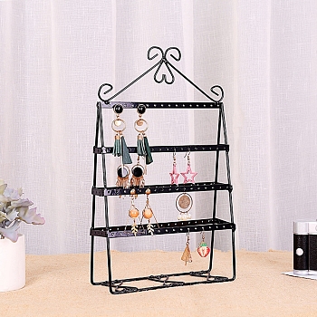 4-Tier Iron Earring Display Stands, Rectangle Jewelry Earring Organizer Holder, Black, 20.5x7x32cm