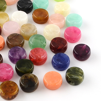 Flat Round Imitation Gemstone Acrylic Beads, Mixed Color, 14x7mm, Hole: 1.5mm