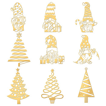 Nickel Decoration Stickers, Metal Resin Filler, Epoxy Resin & UV Resin Craft Filling Material, Christmas Themed Pattern, 40x40mm, 9 style, 1pc/style, 9pcs/set