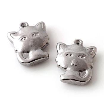 201 Stainless Steel Kitten Charms, Cartoon Cat Shape, Stainless Steel Color, 16x13.5x4.5mm, Hole: 1.5mm