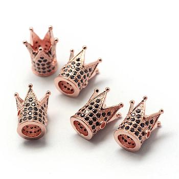 Rack Plating Brass Cubic Zirconia Beads, Long-Lasting Plated, Crown, Rose Gold, 12x10x10mm, Hole: 1.5mm