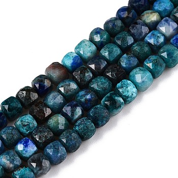 Natural Chrysocolla and Lapis Lazuli Beads Strands, Dyed, Faceted, Cube, 4~5x4~5x4~5mm, Hole: 0.8mm, about 92~105pcs/strand, 14.96~15.35 inch(38~39cm)