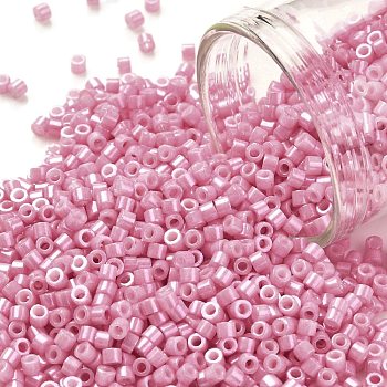 Cylinder Seed Beads, Opaque Colours Luster, Uniform Size, Flamingo, 2x1.5mm, Hole: 0.8mm, about 40000pcs/bag, about 450g/bag