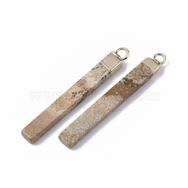 Top Golden Plated Natural Picture Jasper Pendants(G-S359-028H)-2