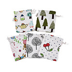 Burlap Packing Pouches, Drawstring Bags, Rectangle with Mixed Patterns, Mixed Color, 13.5~14x10~10.5x0.5cm(ABAG-N009-04B)