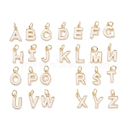 Rack Plating Brass Letter Pendants, with Jump Rings, Real 18K Gold Long-Lasting Plated, Lead-Free and Cadmium Free, Embedded White PVC, Alphabet, Letter A~Z, 11~12x5.5~10x2mm, Hole: 3.6mm, 26pcs/set(KK-I687-01G)