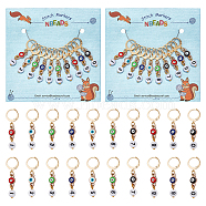 Evil Eye CCB Enamel Pendant Locking Stitch Markers with Acrylic Number Bead, 304 Stainless Steel Leverback Earring Stitch Marker, Mixed Color, 3.8cm, 10pcs/set(HJEW-AB00105)