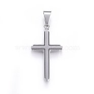 304 Stainless Steel Pendants, with Enamel, Cross, Stainless Steel Color, 36x19x3mm, Hole: 9x5mm(STAS-H468-01P)