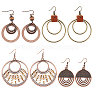 4 Pairs 4 Styles Alloy & Iron & Wood Dangle Earrings with Iron Pins, Ring & Flat Round, Mixed Color, 49~75x30~53.5mm, 1 Pair/style(EJEW-AN0004-58)