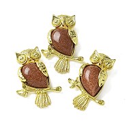 Synthetic Goldstone Pendants, Brass Owl Charms, Golden, Rack Plating, Cadmium Free & Lead Free, 36.5x26.5x7.5mm, Hole: 6.5x4.5mm(KK-F888-02G-20)