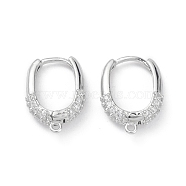 Brass Micro Pave Clear Cubic Zirconia Hoop Earring Findings, with Horizontal Loops, Platinum, 17x12.5x4mm, Hole: 1.2mm, Pin: 1mm(EJEW-K245-20P)