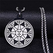 304 Stainless Steel Pendant Necklaces for Women Men, 12 Constellation, Stainless Steel Color, 19.57 inch(49.7cm)(NJEW-G123-10P)
