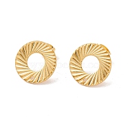 201 Stainless Steel Stud Earring Findings, with Ear Nuts and 304 Stainless Steel Pins, Donut with Hole, Real 24K Gold Plated, 15mm, Hole: 1.2mm, Pin: 0.7mm(STAS-G266-07G)