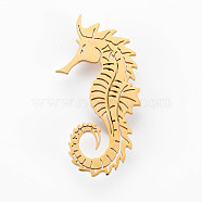 Sea Horse Brooch, 201 Stainless Steel Animal Lapel Pin for Backpack Clothes, Nickel Free & Lead Free, Golden, 60x29x7mm, Pin: 0.7mm(JEWB-N007-004G-FF)