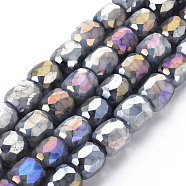 Opaque Baking Painted Glass Beads Strands, Imitation Stones, Faceted, AB Color Plated, Column, Gray, 8x8mm, Hole: 1.2mm, about 60pcs/strand, 19.69 inch(50cm)(EGLA-N006-008-B08)
