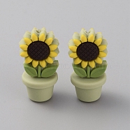 Sunflower Flowerpot Food Grade Eco-Friendly Silicone Beads, Chewing Beads For Teethers, DIY Nursing Necklaces Making, Dark Sea Green, 30x15x14mm, Hole: 2mm(SIL-TAC0002-20H)