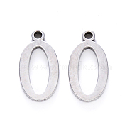 201 Stainless Steel Charms, Number, Laser Cut, Stainless Steel Color, Num.0, 15x8x1.5mm, Hole: 1.5mm(STAS-R108-00)