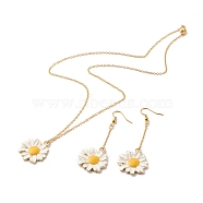 Alloy Pendants, with Enamel Hoop Earrings & Pendant Necklaces Jewelry Sets, with Handmade Brass Beaded Chains, Golden, Flower, Golden, 520x1.5mm(SJEW-JS01222)