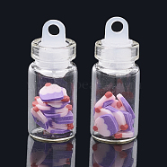 Handmade Polymer Clay Nail Art Decoration Accessories, with Glass Wishing Bottle and CCB Plastic Bottle Stopper, Cake, Medium Orchid, 5.5~7x4~6x0.1~1mm, bottle: 27.5x11mm, hole: 3mm(X-MRMJ-N032-13)