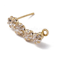 Brass Crystal Rhinestone Stud Earring Finding, with 925 Sliver Plating Pins and Horizontal Loops, Light Gold, Rectangle, 19x9.5x4mm, Hole: 1.5mm, Pin: 0.6mm(KK-A167-02A)
