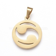 304 Stainless Steel Pendants, Laser Cut, Ring with Magatama, Golden, 18x16.5x1.1mm, Hole: 3x5mm(STAS-K191-36G)