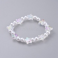 Kids Stretch Bracelets, with Transparent Acrylic Imitated Pearl Beads and Transparent Acrylic Beads, Star & Round, White, 1-5/8 inch(4.3cm)(BJEW-JB04577)