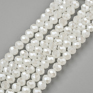 Electroplate Glass Beads Strands, Imitation Jade Beads, Pearl Luster Plated, Faceted, Rondelle, Creamy White, 6x5mm, Hole: 1mm, about 85~88pcs/strand, 16.1~16.5 inch(41~42cm)(EGLA-A034-J6mm-A01)