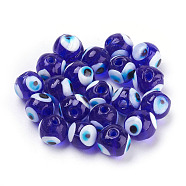 Handmade Lampwork Beads, Evil Eye, Round, Blue, about 12mm in diameter, hole: 2mm(DT248J-3)