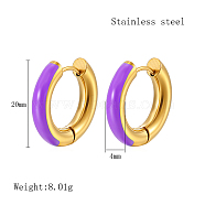 Real 18K Gold Plated 304 Stainless Steel Hoop Earrings, with Enamel, Blue Violet, 20x4mm(UA1409-2)