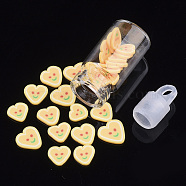 Handmade Polymer Clay Nail Art Decoration Accessories, with Glass Wishing Bottle and CCB Plastic Bottle Stopper, Heart with Smile Face, Wheat, 4~6x5~6x0.5~1mm(MRMJ-S046-007G)