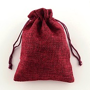 Polyester Imitation Burlap Packing Pouches Drawstring Bags, Dark Red, 13.5x9.5cm(X-ABAG-R004-14x10cm-06)