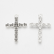 Tibetan Style Alloy Pendants, Cross with Skull, Antique Silver, 38x26x3.5mm, Hole: 2mm(TIBEP-T004-05AS)