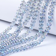 Electroplate Transparent Glass Beads Strands, Full Rainbow Plated, Faceted, Rondelle, Light Steel Blue, 4x3mm, Hole: 0.4mm, about 123~127pcs/strand, 16.5~16.9 inch(42~43cm)(EGLA-A034-T4mm-Y05)