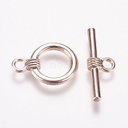 Alloy Ring Toggle Clasps, Long-Lasting Plated, Rose Gold, Ring: 20x15x2mm, Hole: 2.5mm, Bar: 26x9x3mm, Hole: 3mm(PALLOY-J659-23RG-3A)