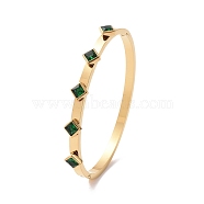 Cubic Zirconia Rhombus Hinged Bangle, Gold Plated 304 Stainless Steel Jewelry for Women, Green, Inner Diameter: 2-1/4 inch(5.8cm)(BJEW-C022-02A-G)