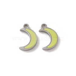 304 Stainless Steel Enamel Charms, Moon Charm, Stainless Steel Color, 8.5x5.5x1mm, Hole: 1mm(STAS-L022-333P)
