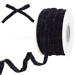 25 Yards Single Face Crushed Velvet Ribbon, for Gift Decoration, Bowknot Making, Black, 3/8 inch(10mm)(OCOR-WH0085-32B)