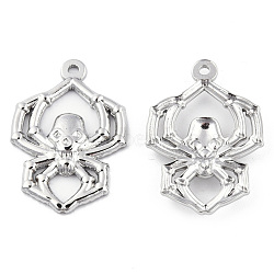 Halloween Theme 201 Stainless Steel Pendants, Spider Skull Charm, Stainless Steel Color, 29x20x3mm, Hole: 1.5mm(STAS-N098-148P)
