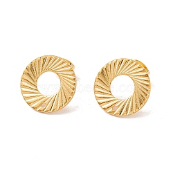 201 Stainless Steel Stud Earring Findings, with Ear Nuts and 304 Stainless Steel Pins, Donut with Hole, Real 24K Gold Plated, 15mm, Hole: 1.2mm, Pin: 0.7mm(STAS-G266-07G)